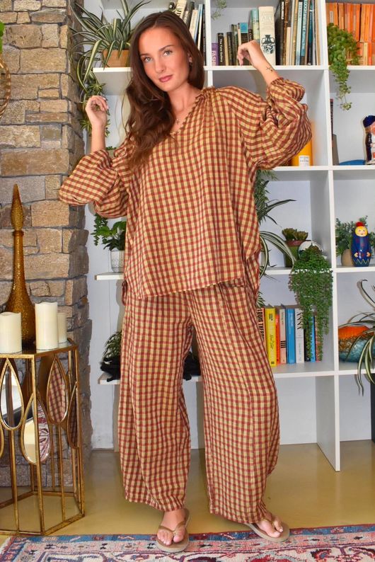 Vivienne Plaid Heathcliff Blouse Olive & Russet